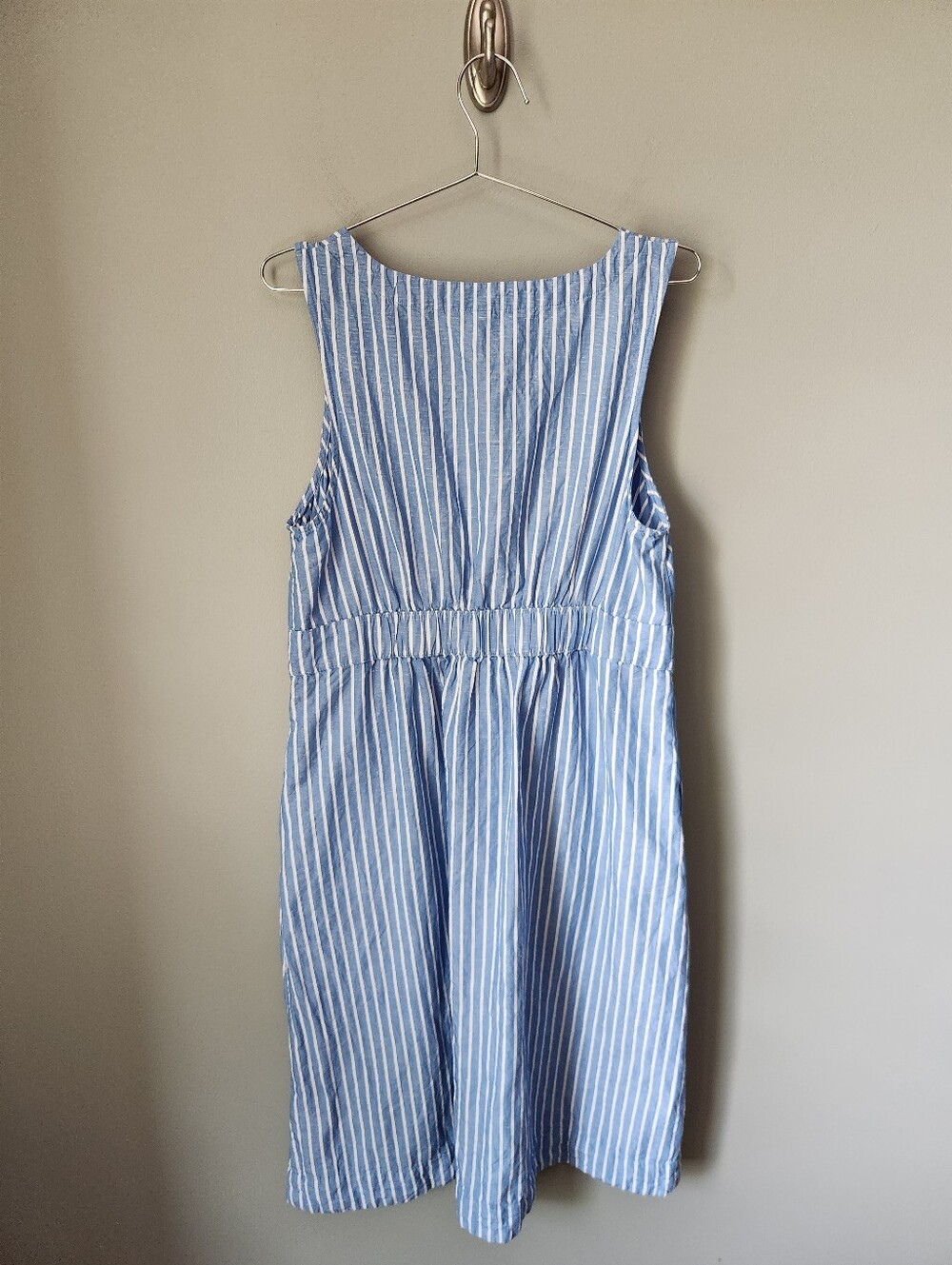 Pact Canopy Linen Blend Button Front Dress Blue Stripe Organic Cotton Size Large - Picture 5 of 10